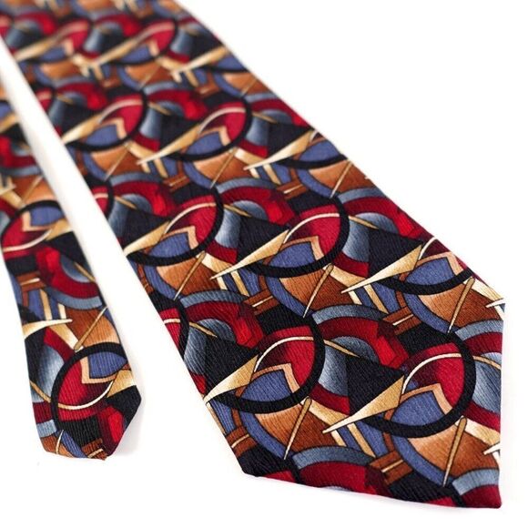 J Garcia Collector's Edition Blue Black Multi Colored‎ Geometric Print Silk Tie - Picture 1 of 6